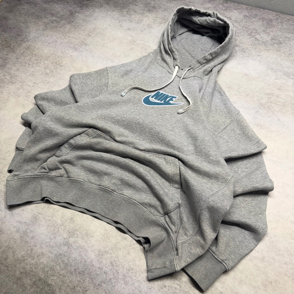 Nike Just Do It Graphic Pullover Mens Large Gray Hoodie Y2K Skater Streetwear - Picture 10 of 10